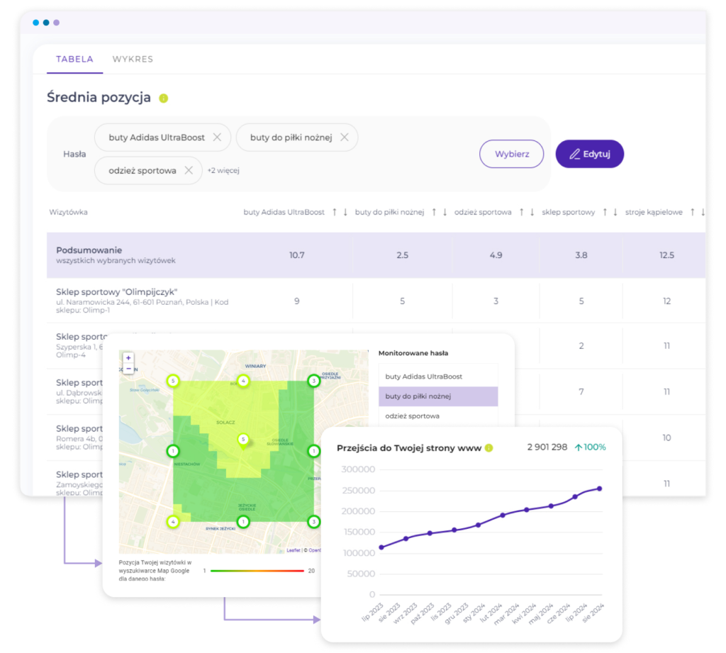 monitoring - pozycjonowanie lokalne google w center ai 