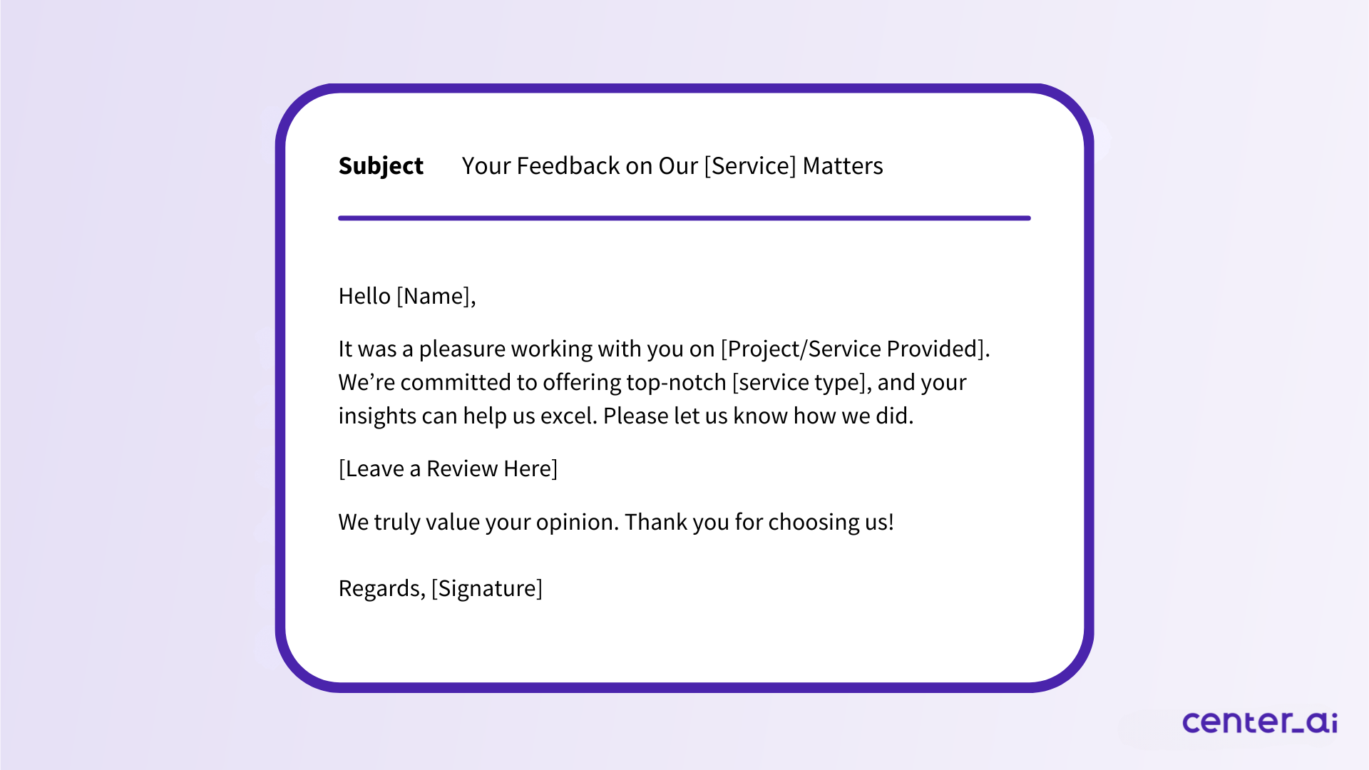 email template to ask for reviews after completing a service