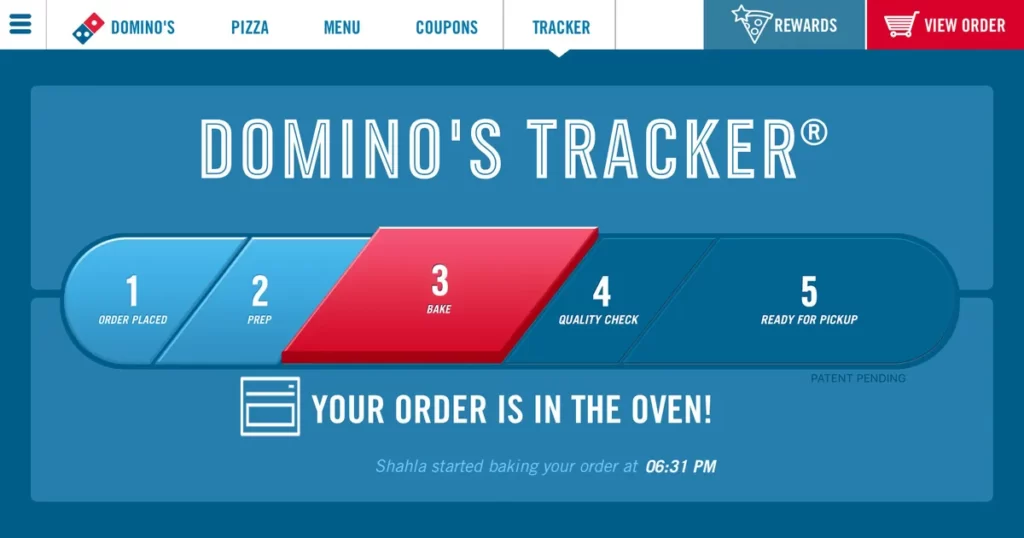 Domino's real-time pizza tracker. 